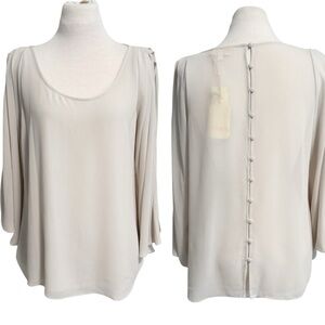 Last April Ethereal Button Back Blouse Large Beige NWT!